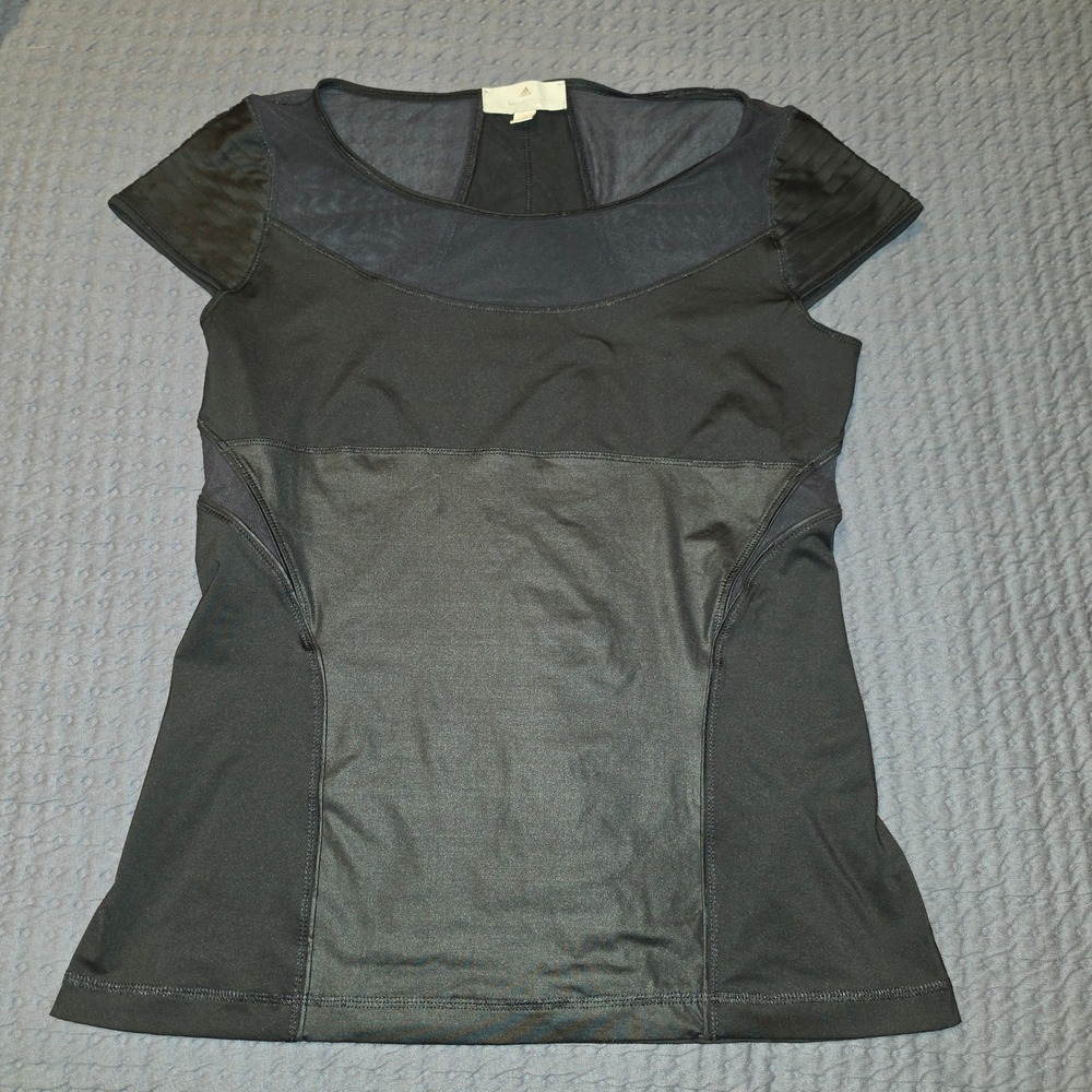 Adidas by Stella McCartney Womens Black Mesh Panel Cap Sleeve Active Top Large